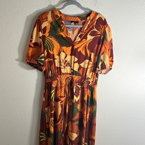 MSK Split-Neck Puff-Sleeve High-Low Dress women’s Sz L Floral Boho NWT - Picture 3 of 8